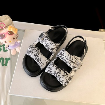 2024夏季新款外穿女士涼鞋新中式國潮風軟底不累腳厚底運動涼鞋女