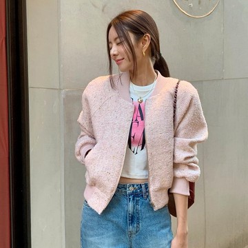 開衫．優雅百搭拼接毛呢口袋拉鍊外套．白鳥麗子