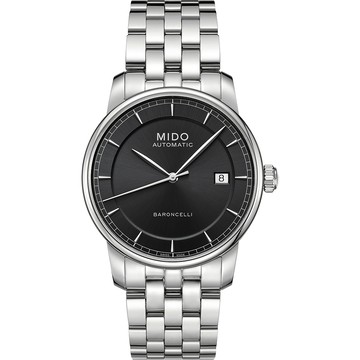 MIDO 美度 Baroncelli II 爵士時尚機械腕錶-黑/銀/38mm M86004131