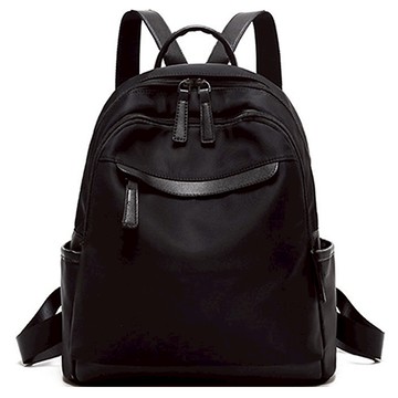 配皮雙拉鍊防潑水牛津布大容量後揹包/雙肩包 0033  33 x 31 x 13cm  黑色