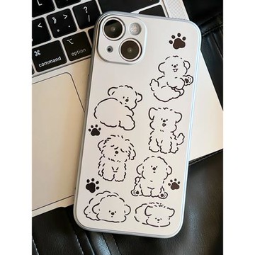 ins風線條小狗適用蘋果12/13/14proMax電鍍手機殼iPhone11/15可愛