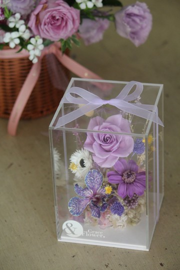 【淺紫色壓克力永生花】祝賀花禮/居家擺設/開幕花盒