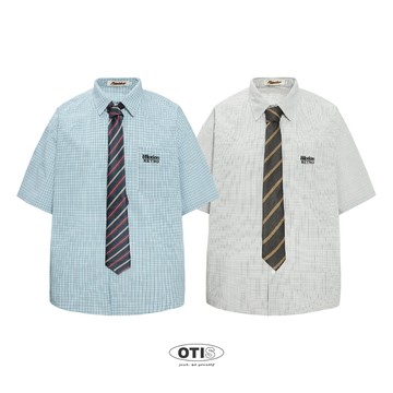 【OTIS】『現貨實拍』領帶RETRO 格紋 襯衫 撞色 短袖 男女 情侶 寬鬆 落肩 嘻哈 美式 街頭