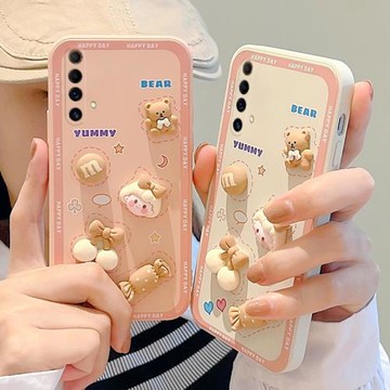 可愛熊realmex50手機殼直邊realmex50pro創意立體超薄軟殼oppo防摔殼卡通真我x50全包保護套新品女潮抖音同款
