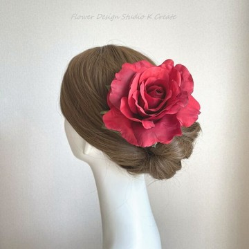 大輪 13cm 紅薔薇髮夾 | 佛朗明哥髮飾 頭飾 (Flores) 附防落掛環 | 社交舞 舞台 成人式 結婚式