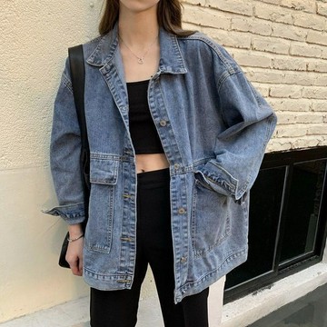 韓版復古寬鬆牛仔外套 罩衫 牛仔寬鬆外套 oversize 經典不敗 薄外套 百搭外套 上衣 女裝 衣服