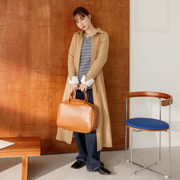 OB嚴選-磨毛翻領開襟收腰長洋裝外罩(附腰帶)《DA9517-》