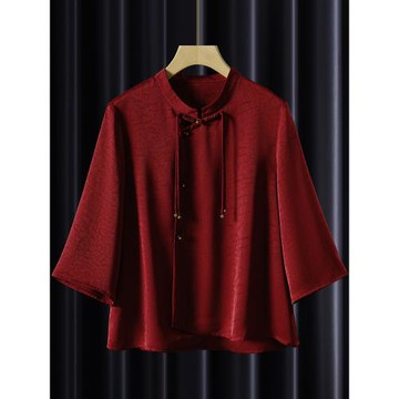 媽媽夏裝真絲襯衫新款洋氣高貴套裝中老年人女士喜婆婆婚宴上衣服