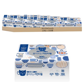 BonitaGoods 抽取式三層廚房紙巾 天然紙漿 吸水力強 抽取方便  100張  10包