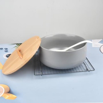 陶瓷簡約中式家用純色2500毫升大容量湯碗大湯鍋帶蓋創意水煮大碗