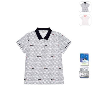 【FILA】女性 滿版LOGO 吸濕排汗 短袖POLO衫-丈青 5POY-1724-WT