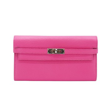 Hermes Kelly 山羊皮銀釦長夾(9I玉蘭粉)