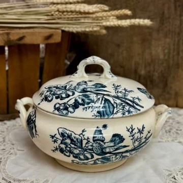 *50334-絕美法國古董瓷器HB & Cie Terre de Fer 湯盅