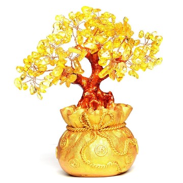 黃水晶發財樹電視柜擺設家居客廳酒柜裝飾品創意小招財搖錢樹擺件