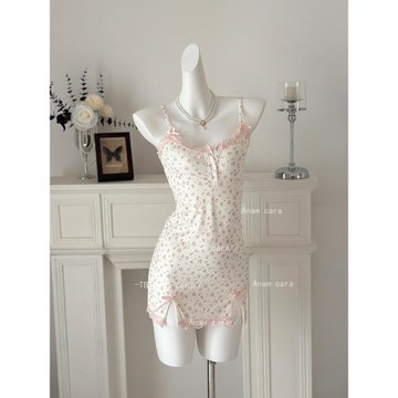 Anamcara亭嵐*純欲風吊帶睡裙女夏季碎花甜美睡衣性感家居服