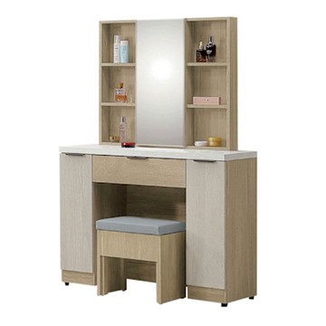 文創集 約奇3.3尺開合鏡面鏡台/化妝台組合(含化妝椅)-100x40x156cm免組