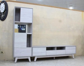 歐風別館雅米8.6尺清水模+仿古洗白色l型電視櫃基隆至台中免運費