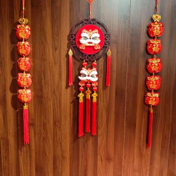 隔日💥2026馬年喜慶桃木醒獅掛件入室門玄關電視背景牆裝飾品