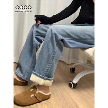 淺藍高腰顯瘦窄版闊腿牛仔褲女2025春秋季新品寬松百搭垂感直筒褲