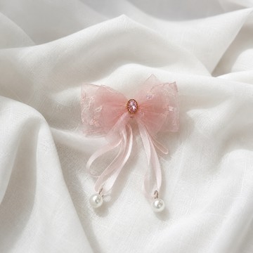 韓國 inpink 霧粉垂墜珍珠蝴蝶結髮飾