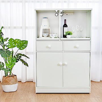 Birdie南亞塑鋼-2.9尺二開二抽塑鋼電器櫃/收納餐櫃(白色)-86x41x131cm