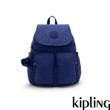 『猴子包』Kipling 深藍紋理掀蓋多袋收納後背包-CITY POCKET S