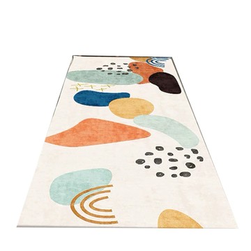 北歐風幾何臥室地毯 水晶絨 厚度5~7mm  120 x 40cm  五彩石 白色