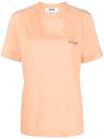 MSGM - logo-embroidered cotton T-shirt - women - Cotton - S - Orange