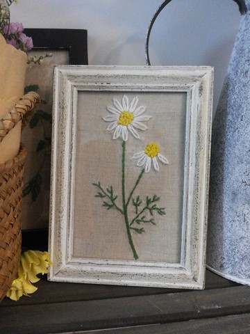鄉村田園Zakka做舊破舊風格純手工刺繡小白鄒菊裝飾畫框框架畫