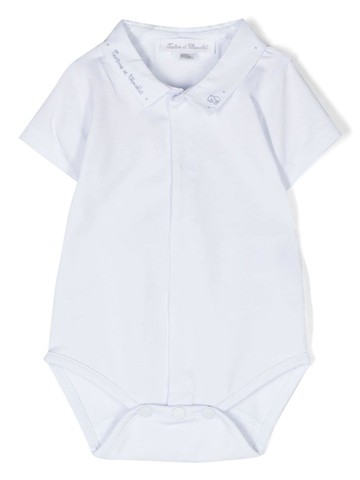 Tartine Et Chocolat - logo-embroidered collar babygrow - kids - Spandex/Elastane/Cotton - 3 mths - Blue