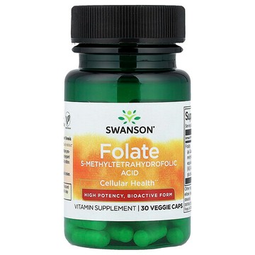 Swanson Vitamins, 葉酸，優效，30 粒素食膠囊（每粒 800 微克）