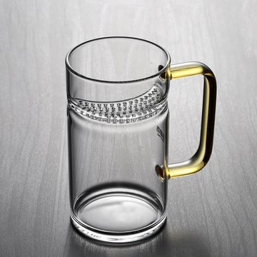 木柄月牙綠茶杯帶蓋家用茶水分離一體過濾玻璃杯辦公泡茶水杯男女