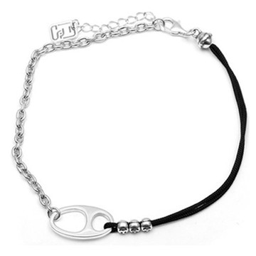 赫莫薩 微笑拉環串珠鍊繩925銀腳鍊 A028  一種尺寸  銀色