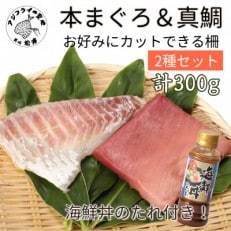 海鮮タレ付!長崎県産本まぐろ真鯛　柵セット2種300g