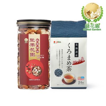 盛花園 日本北海道產100%黑大豆茶包24入+堅果花園五寶經典罐1入雙享組