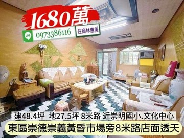 東區崇德路崇義市場旁8米路店面透天/住商林惠美｜台南市東區崇德十街