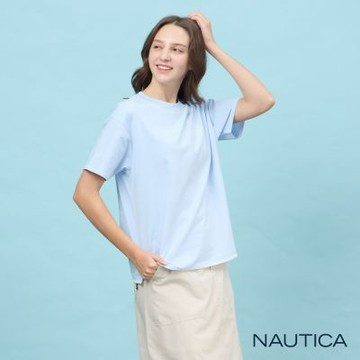 Nautica 官方旗艦 女裝 甜心波浪滾邊涼感短袖T恤-藍色