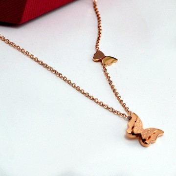 現貨+預購 玫瑰金項鍊蝴蝶吊墜-磨砂雙蝴蝶鎖骨鍊生日禮物女飾品3色71x174【獨家進口】【米蘭精品】