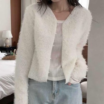 正韓罩衫 雪花毛衣短款外套ROS1107-創翊韓都