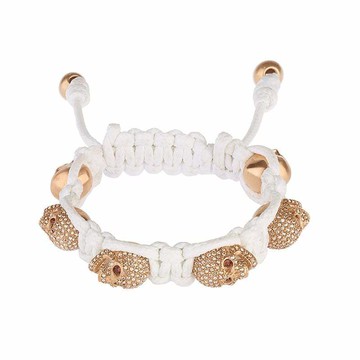 超值優惠85折｜白水鑽紅眼黃金骷髏白色手環 尺寸_S