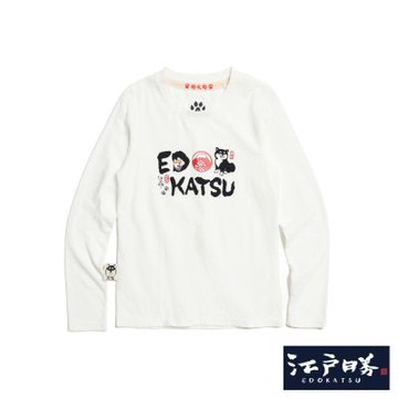 江戶勝 女裝 勝太郎系列 勝太郎字體長袖T恤-米白色