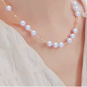 芝蘭套裝系列 日本 Akoya 天然海水珍珠 項鍊 18K金 極光珍珠 項鍊 天女級珍珠 鎖骨鏈