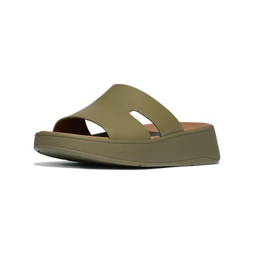 FitFlop F-MODE 圓邊皮革厚底H型涼鞋-女(迷彩綠)