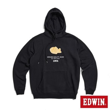 EDWIN 男女裝 東京散策系列 鯛魚燒連帽長袖T恤 (黑色)