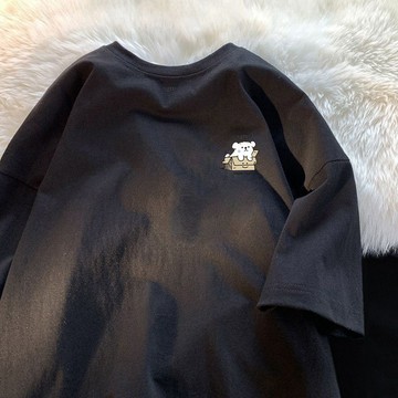 【台灣出貨】100%純棉 潮牌衣服 寬鬆 情侶衣服 t恤男生 衣服 白t  百搭T恤 白色上衣 純棉 五分袖t恤 通勤上
