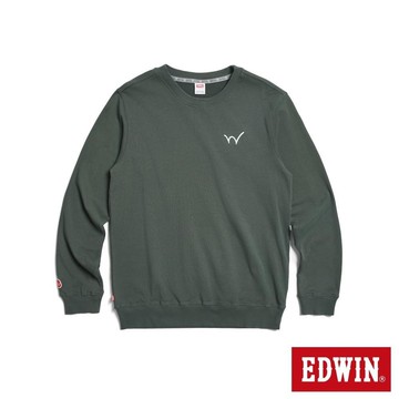 EDWIN 男裝 經典小W繡厚長袖T恤 (苔綠色)