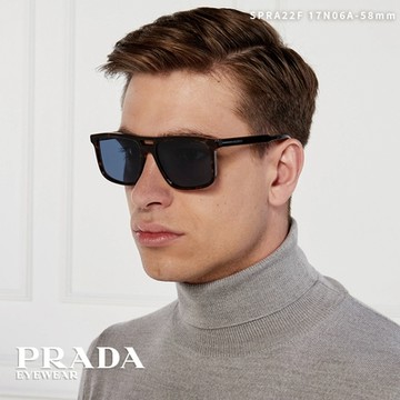PRADA 方框太陽眼鏡 /琥珀 深藍鏡片#SPR A22-F 17N-06A-58mm