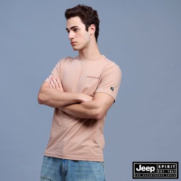 JEEP 男裝 漸層感車頭燈印花純棉短袖T恤-橘粉色