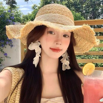 【台灣出貨】蕾絲花邊法式蝴蝶結草帽夏季海邊度假沙灘編織帽檐遮陽防曬帽子26沙灘防曬帽  漁夫帽  草帽 遮陽
