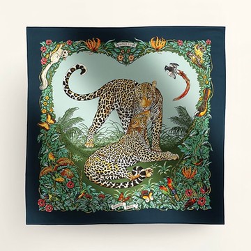 Hermes 愛馬仕 Jungle Love 叢林之愛絲巾 海軍藍/綠色（90cm*90cm）